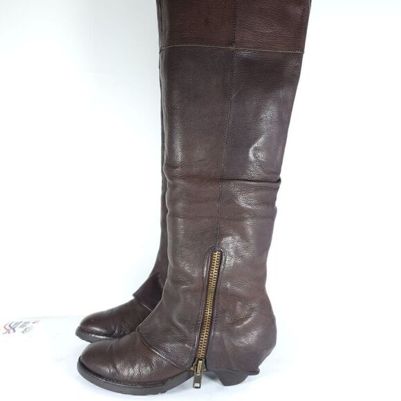 Ash Women's Tentation US7-7,5 Brown Leather Tall Side Zips Cone Heel Riding Boot - Picture 2 of 13